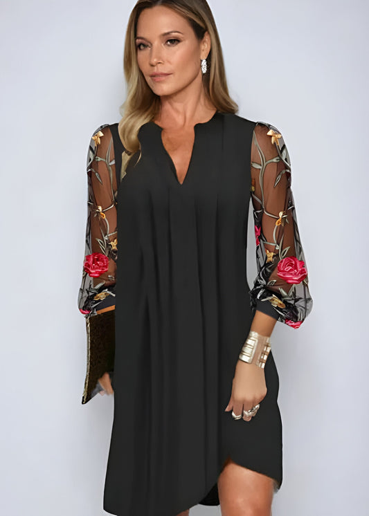 Renée | Robe Longue Femme Élégante à Manches Brodées