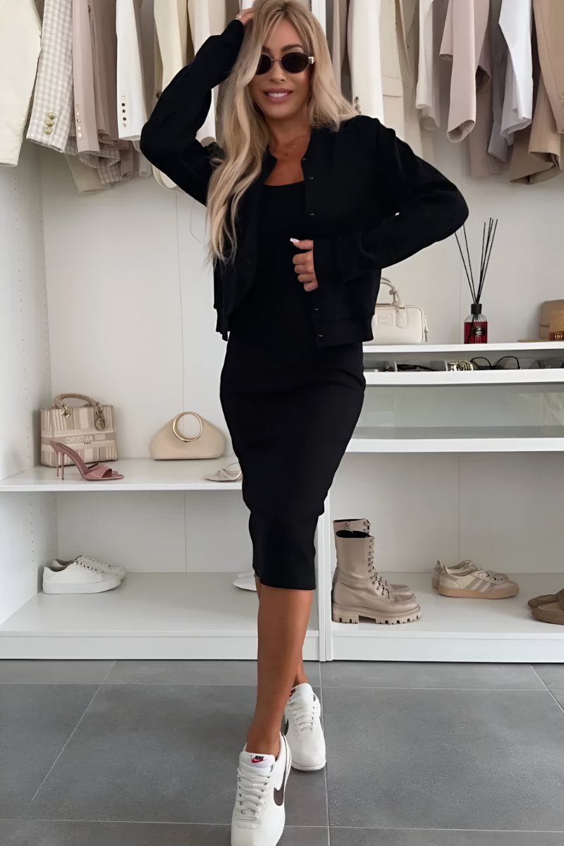 Elise | Robe Midi Élégante & Gilet
