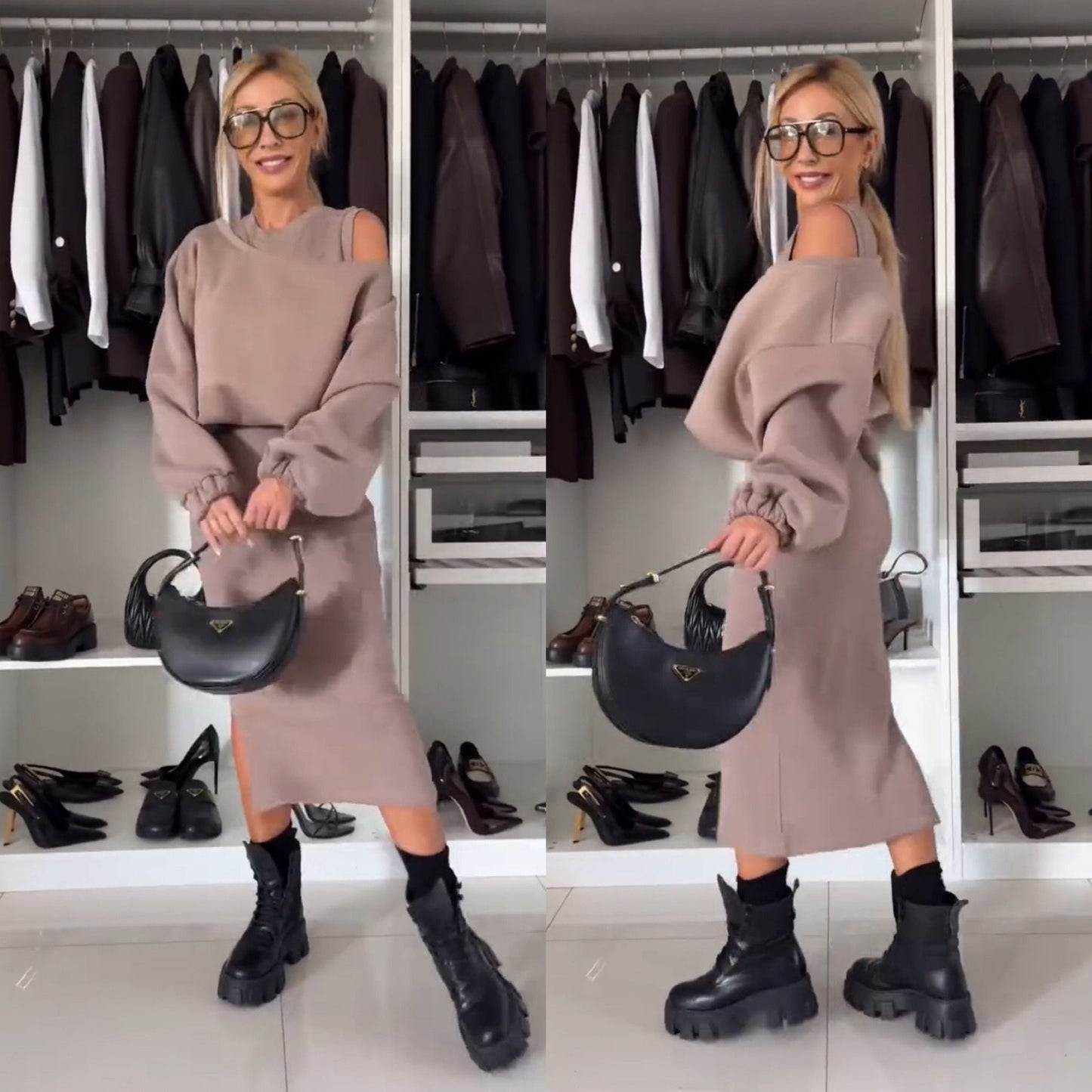 Leah Luxe | Ensemble avec top épaules dénudées et jupe midi