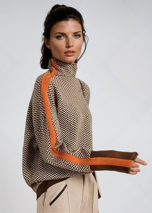 Malou | Pull à col montant avec des rayures contrastées saisissantes