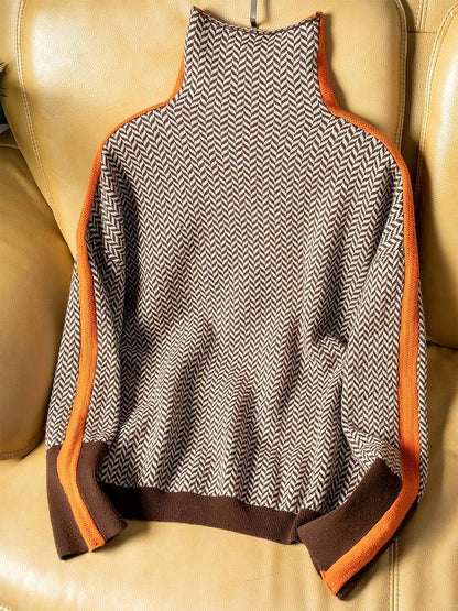 Malou | Pull à col montant avec des rayures contrastées saisissantes