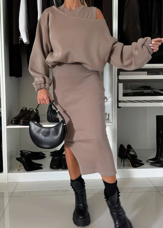 Leah Luxe | Ensemble avec top épaules dénudées et jupe midi